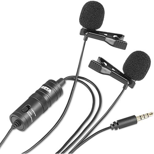  BOYA by-M1 Universal 2-Person Dual Omnidirectional Lavalier Microphone for Cameras, Smartphones, Tablets, Computers, Recorders & More, Black, (BY-M1DM)