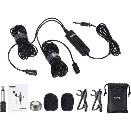  BOYA by-M1 Universal 2-Person Dual Omnidirectional Lavalier Microphone for Cameras, Smartphones, Tablets, Computers, Recorders & More, Black, (BY-M1DM)