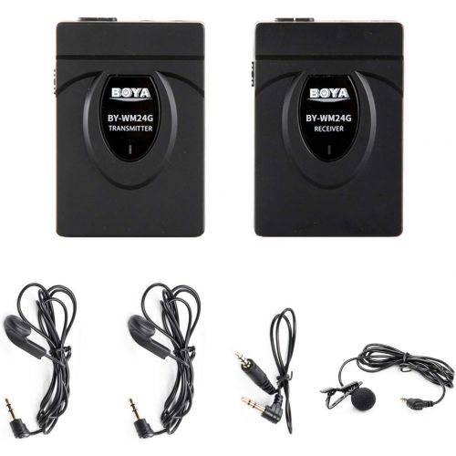  BOYA 2.4GHz Wireless Lavalier Microphone System Real-time Monitor Interphone Kit Compatible with DSLR Cameras, Camcorders, iPhone, Android Smartphones, and Tablets