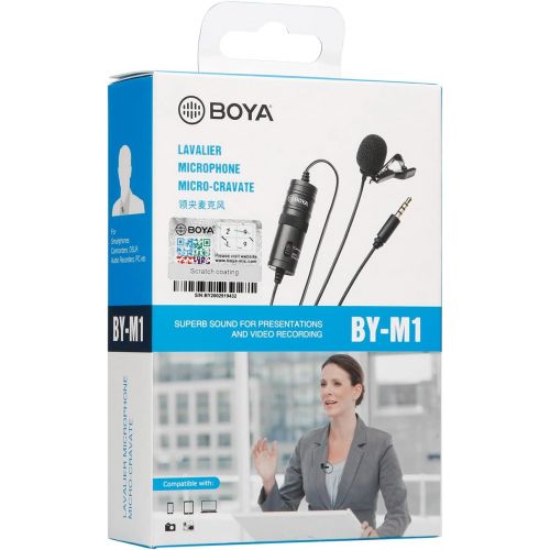  BOYA BY-M1 3.5mm Electret Condenser Microphone with 1/4 adapter for Smartphones iPhone DSLR Cameras PC