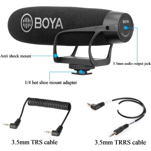  BOYA BY-BM2021 Electrit Super-Cardioid Directional Condenser Shotgun Video Microphone for Video and Interview Work with iPhone Smartphone Nikon Canon Sony DSLR Camera, Camcorder