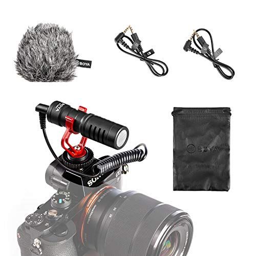  BOYA by-MM1 Shotgun Video Microphone with Shock Mount, Deadcat Windscreen, Case Compatible with iPhone/Andoid Smartphones, Canon EOS/Nikon DSLR Cameras Camcorders for Live Streamin