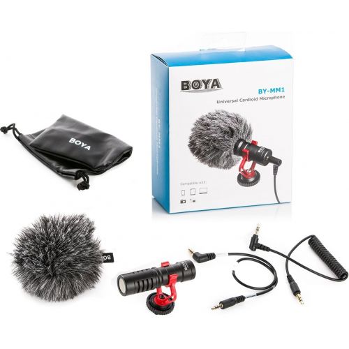  BOYA by-MM1 Shotgun Video Microphone with Shock Mount, Deadcat Windscreen, Case Compatible with iPhone/Andoid Smartphones, Canon EOS/Nikon DSLR Cameras Camcorders for Live Streamin