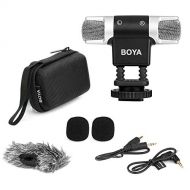 BOYA MM3 Compact Condenser Stereo Video Microphone Including Shock Mount, Foam & Deadcat Windscreens, Case Compatible with iPhone/Andoid Smartphones, Canon Nikon DSLR Cameras and C