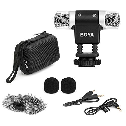  BOYA MM3 Compact Condenser Stereo Video Microphone Including Shock Mount, Foam & Deadcat Windscreens, Case Compatible with iPhone/Andoid Smartphones, Canon Nikon DSLR Cameras and C