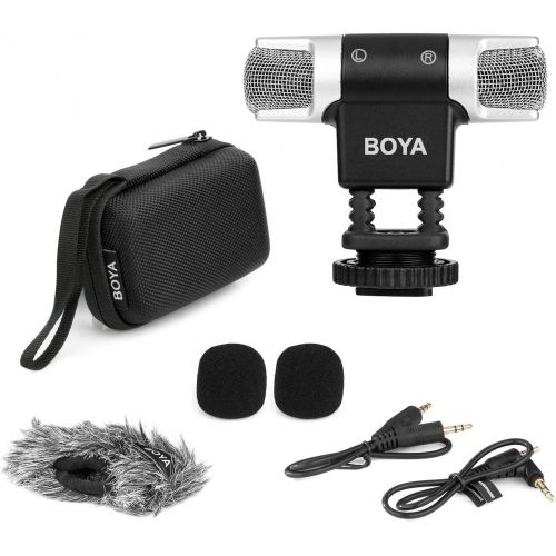  BOYA MM3 Compact Condenser Stereo Video Microphone Including Shock Mount, Foam & Deadcat Windscreens, Case Compatible with iPhone/Andoid Smartphones, Canon Nikon DSLR Cameras and C