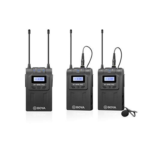  48-Channel UHF Wireless Lavalier Microphone System, BOYA WM8 Pro Microphone Two Transmitters& One Receiver Compatible for Canon Nikon Sony DSLR Camera,Camcorder, iPhone Smartphone