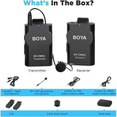  BOYA 2.4G Wireless Lavalier Microphone System Compatible with Android iPhone Tablet Canon Nikon Sony DSLR Camera Camcorder Video Recording Interview Podcast