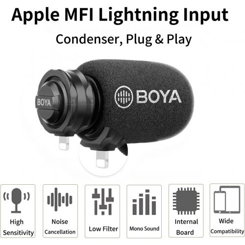  iPhone Directional Microphone Lightning, BOYA Digital Cardioid MFI Lightning Mic with Superb Sound for iPhone 11 x 8 7 7plus iPad iPod Touch iOS Recording YouTube Video Vblog Lives