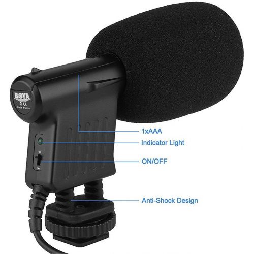  BOYA Microphone Directional Condenser Shotgun Mic with Integrated Shock Mount & Windshield Compatible with Nikon Sony Canon Camera DSLR Camcorder Video Recording