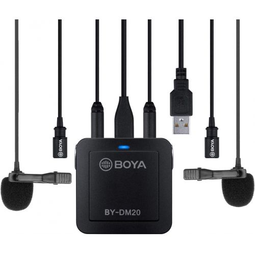  BOYA BY-DM20 Compact Dual-Channel Lavalier Microphone Recording Mic Kit Mono and Stereo Mode with iOS Lighnting Andriod Type-c USB Port Compatible with iPhone iOS Devices, Type-C A