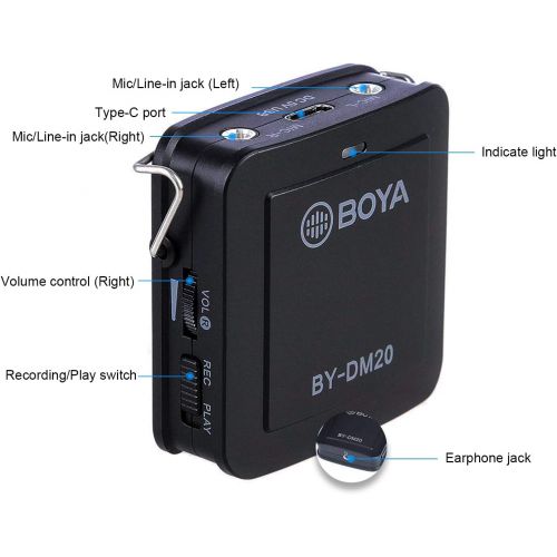  BOYA BY-DM20 Compact Dual-Channel Lavalier Microphone Recording Mic Kit Mono and Stereo Mode with iOS Lighnting Andriod Type-c USB Port Compatible with iPhone iOS Devices, Type-C A