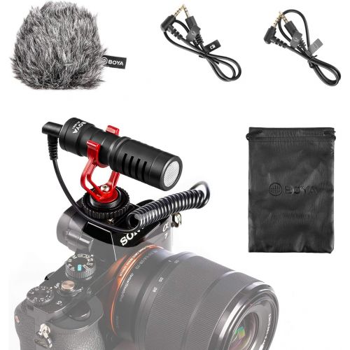  BOYA by-MM1 Shotgun Video Microphone with Shock Mount, Deadcat Windscreen, Case Compatible with iPhone/Andoid Smartphones, Canon EOS/Nikon DSLR Cameras Camcorders for Live Streamin