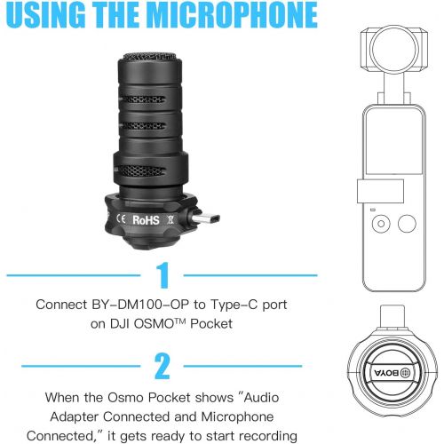  BOYA Mini Plug Play Mic Shotgun Condenser Microphone for DJI OSMO Pocket Video Recording Vlog Podcast