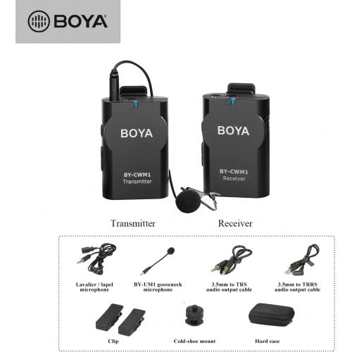  BOYA 2.4G Wireless Lavalier Microphone System Compatible with Android iPhone Tablet Canon Nikon Sony DSLR Camera Camcorder Video Recording Interview Podcast