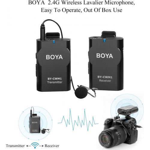  BOYA 2.4G Wireless Lavalier Microphone System Compatible with Android iPhone Tablet Canon Nikon Sony DSLR Camera Camcorder Video Recording Interview Podcast