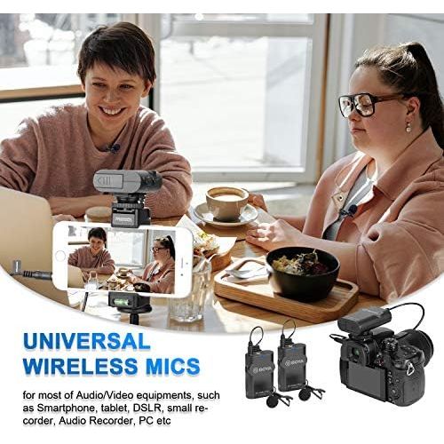  2.4GHz Wireless Lavalier Microphone System, BOYA Wireless Lapel Mic with Hard Case Compatible with DSLR Cameras, Camcorders, iPhone, Android Smartphones, and Tablets for YouTube Fa