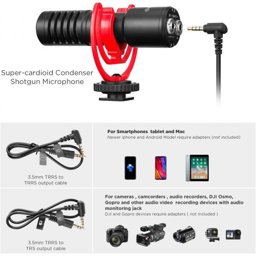  BOYA Video Microphone for Camera with Rycote Lyre Shock Mount - Compact Shotgun Mic Compatible with DSLR Cameras, iPhone, Android Smartphones - Battery-Free