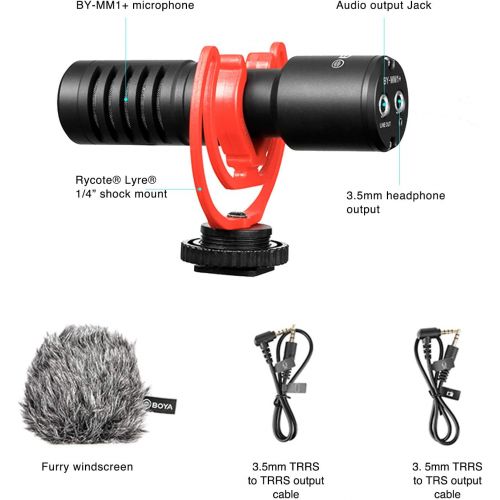  BOYA Video Microphone for Camera with Rycote Lyre Shock Mount - Compact Shotgun Mic Compatible with DSLR Cameras, iPhone, Android Smartphones - Battery-Free