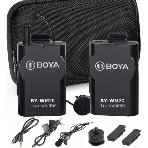  Wireless Microphone Lavalier for Smartphone Camera GoPro, BOYA BY-WM2G Mic for iPhone 11 10 X 8 8 Plus 7 6,Canon 6D 600D Nikon D800 D3300 Sony A7 A9 DSLR GoPro Hero4 Hero3 Hero3+ A