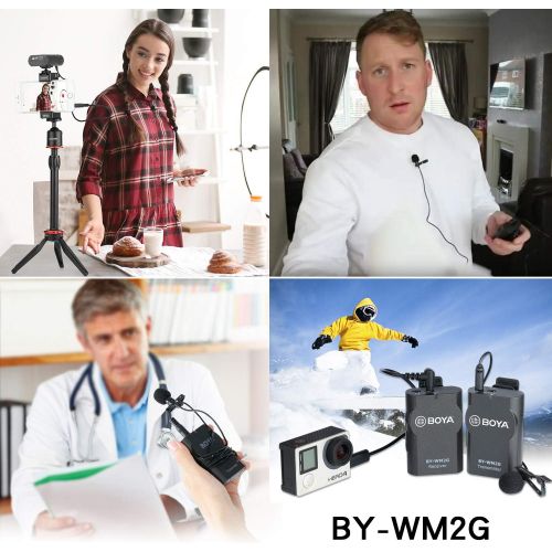  BOYA BY-WM2G Wireless Lavalier Microphone System Compatible with iPhoneX 8 8 Plus 7 6 Smartphone,Canon 6D 600D Nikon D800 D3300 Sony A7 A9 DSLR GoPro Hero4 Hero3 Hero3+ Action Came