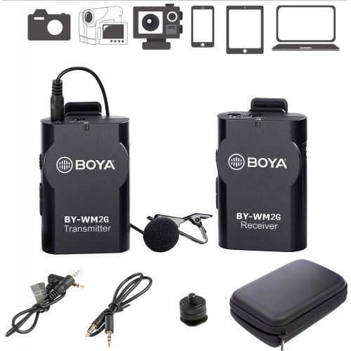  BOYA BY-WM2G Wireless Lavalier Microphone System Compatible with iPhoneX 8 8 Plus 7 6 Smartphone,Canon 6D 600D Nikon D800 D3300 Sony A7 A9 DSLR GoPro Hero4 Hero3 Hero3+ Action Came