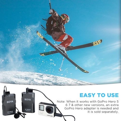  BOYA BY-WM2G Wireless Lavalier Microphone System Compatible with iPhoneX 8 8 Plus 7 6 Smartphone,Canon 6D 600D Nikon D800 D3300 Sony A7 A9 DSLR GoPro Hero4 Hero3 Hero3+ Action Came