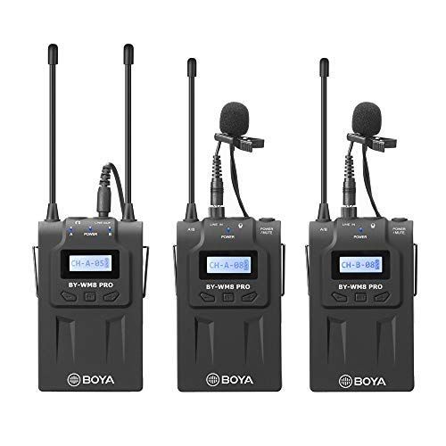  Boya BOYA BY-WM8 PRO K2 UHF Wireless Microphone System 2 Transmitter 1 Receiver Sound Transducer for DSLR Camera Canon Nikon Panasonic Sony ENG Broadcast Recording