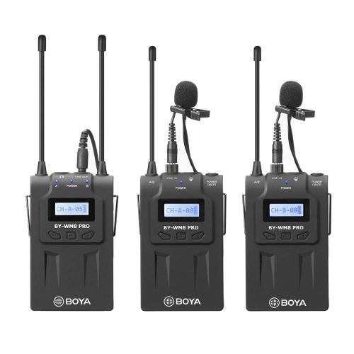  Boya BOYA BY-WM8 PRO K2 UHF Wireless Microphone System 2 Transmitter 1 Receiver Sound Transducer for DSLR Camera Canon Nikon Panasonic Sony ENG Broadcast Recording