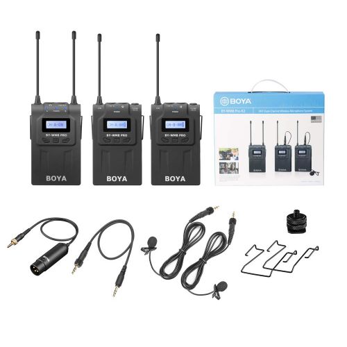  Boya BOYA BY-WM8 PRO K2 UHF Wireless Microphone System 2 Transmitter 1 Receiver Sound Transducer for DSLR Camera Canon Nikon Panasonic Sony ENG Broadcast Recording