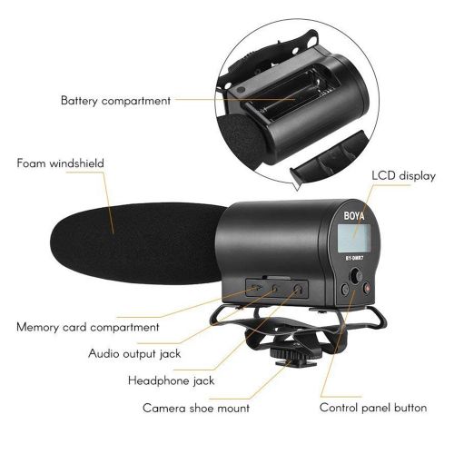  BOYA DMR7 Shotgun Condenser Microphone Broadcast Quality Including Integrated Flash Recorder & LCD Display Compatible with Canon Nikon Sony DSLR Cameras and Video Cameras