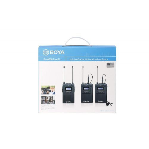  BOYA by-WM8 Pro-K2 UHF Dual-Channel Wireless Microphone System Receiver+Transmitter A+Transmitter B with LCD Display Screen for Canon Nikon DSLR Camera Camcorder with Andoer Cleani