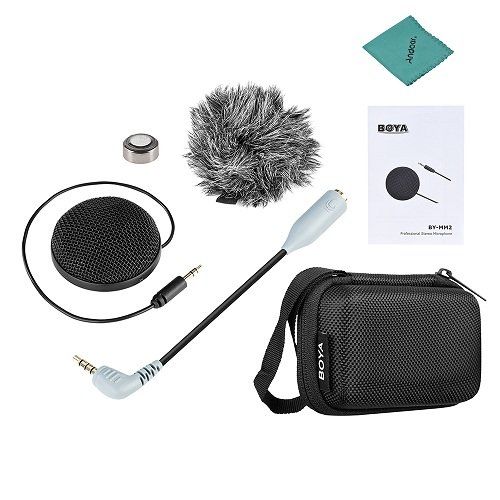  Boya BOYA BY-MM2 Mini Stereo Omnidirectional Conderser Microphone with Furry Windscreen for DSLR Camera Smartphone PC Tablet With Andoer Cleaning Cloth