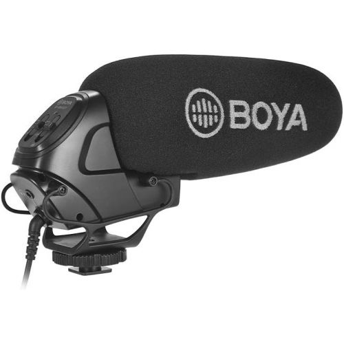  Boya BOYA BY-BM3031 On-Camera Shotgun Condenser Microphone Supercardioid 3-Level Gain Control Low-Cut Filter 3.5mm Plug with Windscreens Carry Pouch for DSLR Cameras Camcorders with And