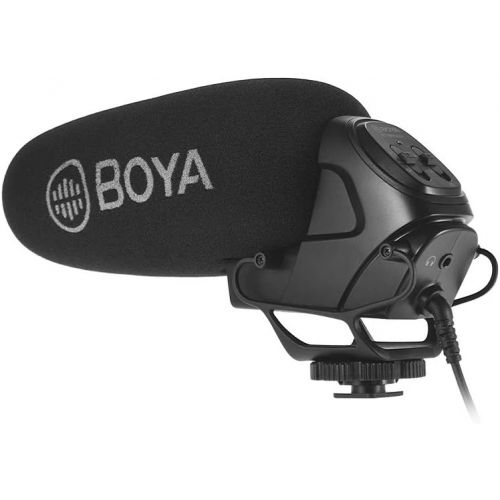  Boya BOYA BY-BM3031 On-Camera Shotgun Condenser Microphone Supercardioid 3-Level Gain Control Low-Cut Filter 3.5mm Plug with Windscreens Carry Pouch for DSLR Cameras Camcorders with And