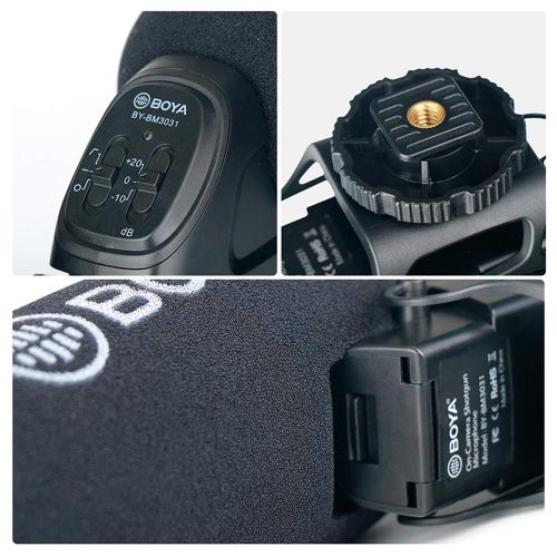  BOYA BY-BM3031 On-Camera Shotgun Microphone PAD Switch: -10dB,0,+20dB for DSLR Cameras,Video Cameras,Audio Recorders