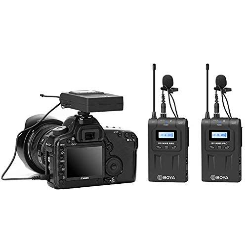  BOYA WM8 Pro-K2 UHF Wireless Lavalier Microphone System Audio Recorder with 2 Bodypack Transmitters, 1 Portable Receiver Compatible for Canon Nikon Sony Panasonic DSLR Camera,XLR C