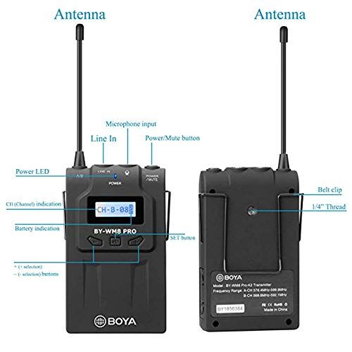  BOYA WM8 Pro-K2 UHF Wireless Lavalier Microphone System Audio Recorder with 2 Bodypack Transmitters, 1 Portable Receiver Compatible for Canon Nikon Sony Panasonic DSLR Camera,XLR C