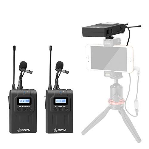  BOYA WM8 Pro-K2 UHF Wireless Lavalier Microphone System Audio Recorder with 2 Bodypack Transmitters, 1 Portable Receiver Compatible for Canon Nikon Sony Panasonic DSLR Camera,XLR C