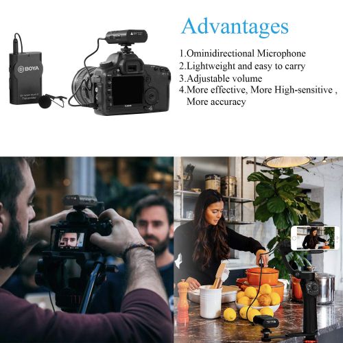  BOYA 2.4GHz Wireless Lavalier Lapel Mic, Omnidirectional Microphone System Audio Recording with Easy Clip On, 3.5mm Plug for Canon Nikon Sony DSLR Camera, Camcorder, iPhone Huawei