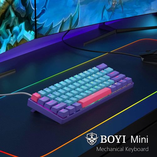  [아마존베스트]BOYI 61 Keys Mini Keyboard, 60% Size Mechanical Keyboard,PBT Joker Keycaps Wired Type-C Mechanical Gaming Keyboard,Cherry RGB MX Blue Switch Keyboard