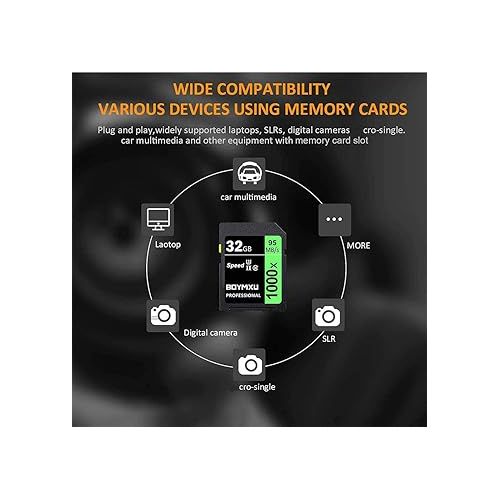  32GB Memory Card U3, BOYMXU Professional 1000 x Class 10 Card U3 Memory Card Compatible Computer Cameras and Camcorders, Camera Memory Card Up to 95MB/s, Green/Black