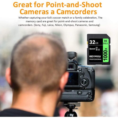  32GB Memory Card U3, BOYMXU Professional 1000 x Class 10 Card U3 Memory Card Compatible Computer Cameras and Camcorders, Camera Memory Card Up to 95MB/s, Green/Black