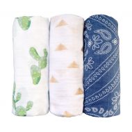 BPA minimino Organic Cotton Muslin Swaddle Blankets (Cactus, Bandana, Triangles) 3-pk | 47x47 | unisex,...