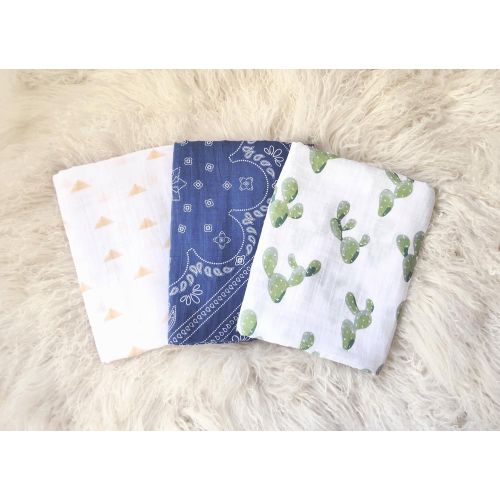  BPA minimino Organic Cotton Muslin Swaddle Blankets (Cactus, Bandana, Triangles) 3-pk | 47x47 | unisex,...