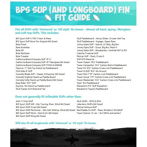  BPS US Box Center Fin 8, 9 or 10 inch - Glass Flex SUP and Longboard Fin with Free No-Tool Fin Screw and Wax Comb