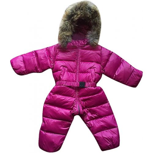  BPrincess Babies Solid Color Quilted Belted Zip Up Furry Hood Thermal Snowsuit