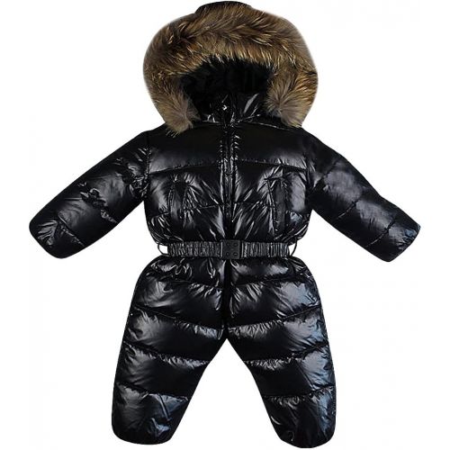  BPrincess Babies Solid Color Quilted Belted Zip Up Furry Hood Thermal Snowsuit