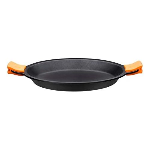  BRA Efficient Paella-Pfanne, Aluminiumguss mit Antihaftbeschichtung Teflon Platinum Plus, Silikongriffe 40 cm Schwarz