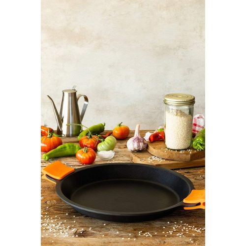  BRA Efficient Paella-Pfanne, Aluminiumguss mit Antihaftbeschichtung Teflon Platinum Plus, Silikongriffe 40 cm Schwarz